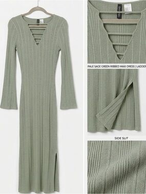 Ribbed Long-Sleeve Maxi Dress in Gray